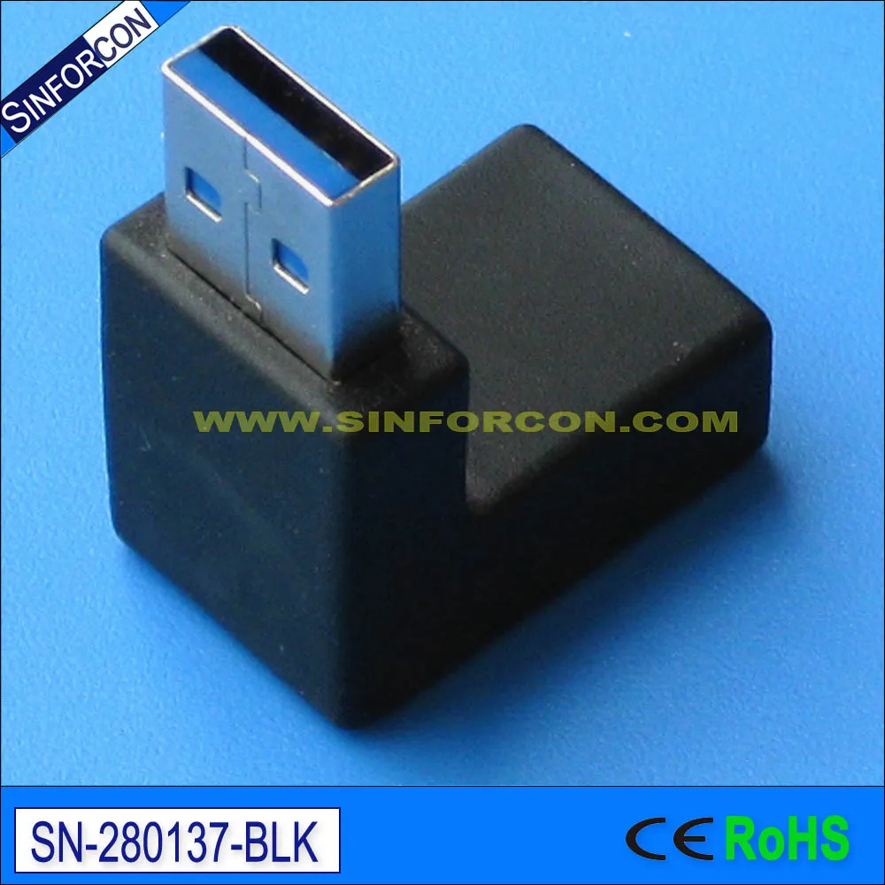 Adaptador angular macho para fêmea, L Shape, USB 3.0 Gender Changer, USB 2.0