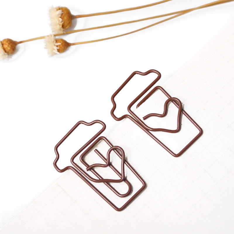 Coffee Cup Shaped Paper Clip Brown Paperclip Bookmark Love Heart Cute Clip Paper Planner Clips Metal Paper Clips Decorative Pin