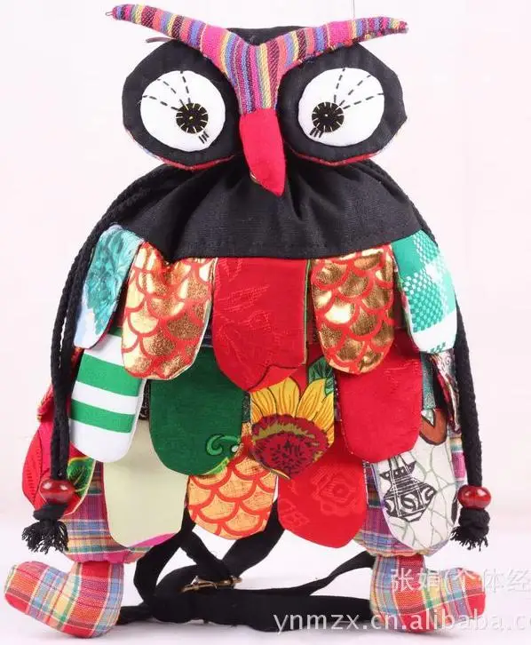 1 pcs/lot Preschool Kids Owl Ethnic Bag Colorful Stitch cartton soft Backpack with string Children Purse Gift patchwork bag