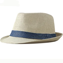 HT2378 Summer Women Men Fedoras Straw Hat Short Brim Trilby Panama Hats Men Straw Beach Sun Hats for Men Breathable Fedora Hat