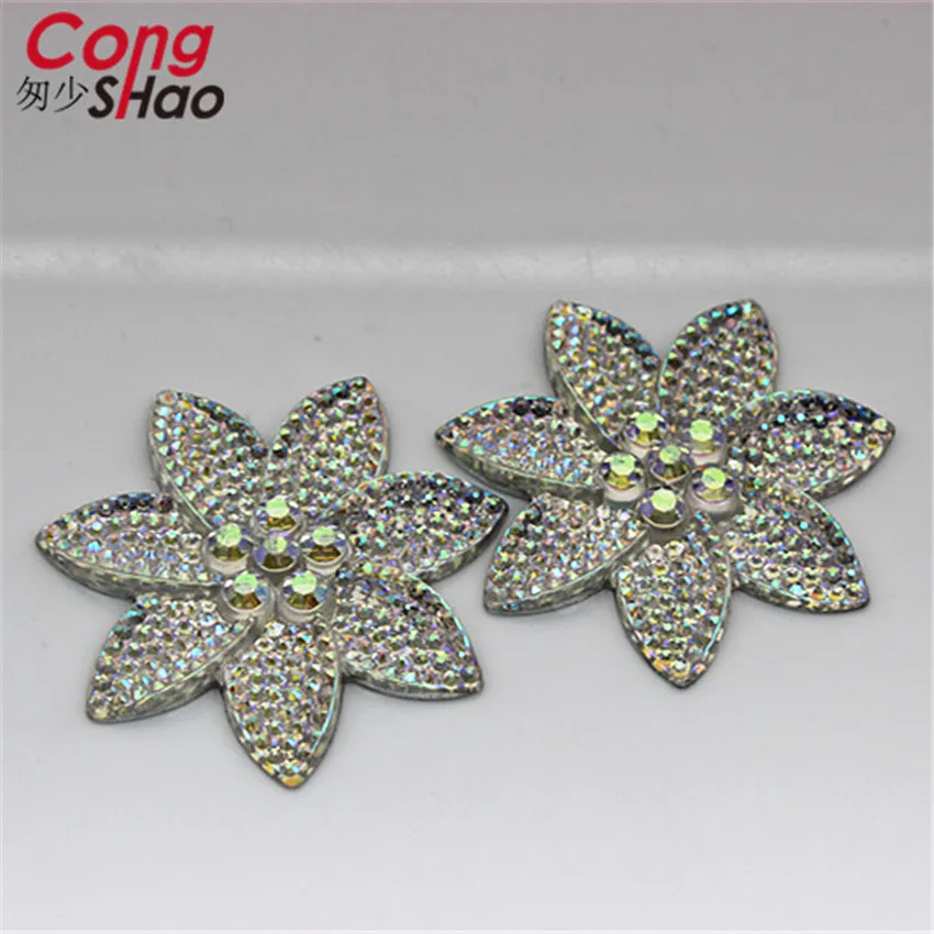 Cong Shao 20 pz 57mm AB colore a forma di fiore resina strass Applique cristallo Flatback pietre per accessori Costume CS509