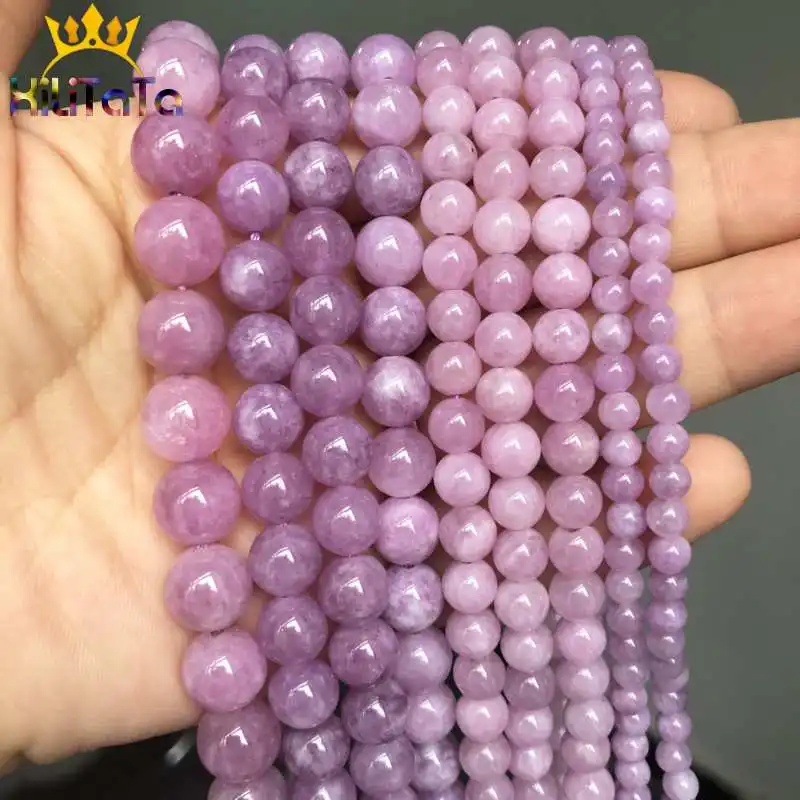 A+ Purple Angelite Stone Natural Beads Round Loose Spacer Beads For Jewelry Making DIY Bracelet Accessories 15\