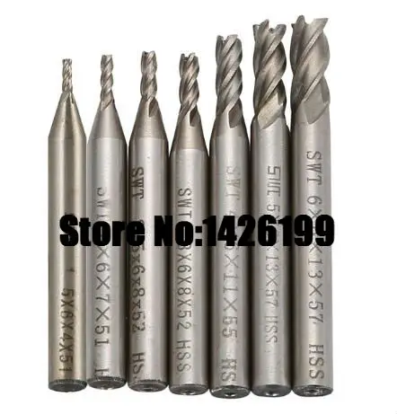 7 Uds fresa HSS 2 flautas 3 flautas 4 flautas 1,5mm-6mm de diámetro fresa vástago recto juego de brocas para enrutador herramientas CNC