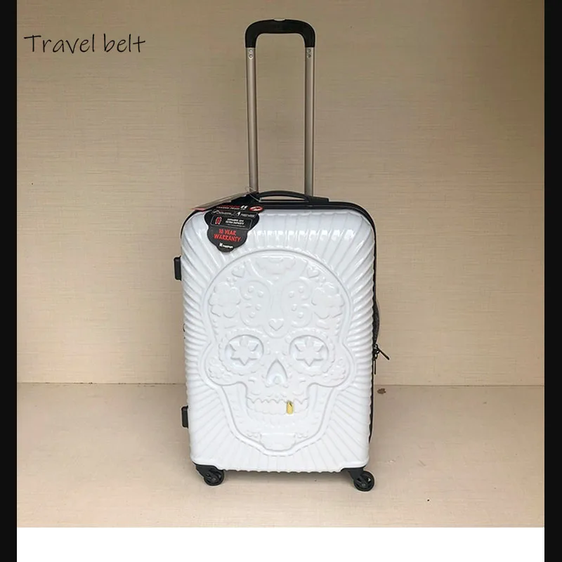 Travel Tale Personality Fashion 19/24/28 Inch Rolling Luggage Spinner Brand Travel Suitcase Big Golden Tooth Skull