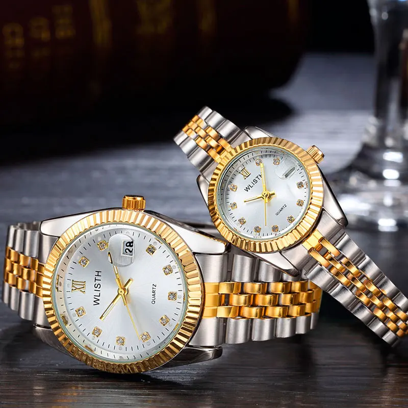 2023 WLISTH jam tangan wanita pria Quartz, jam tangan pria antiair Analog tanggal otomatis