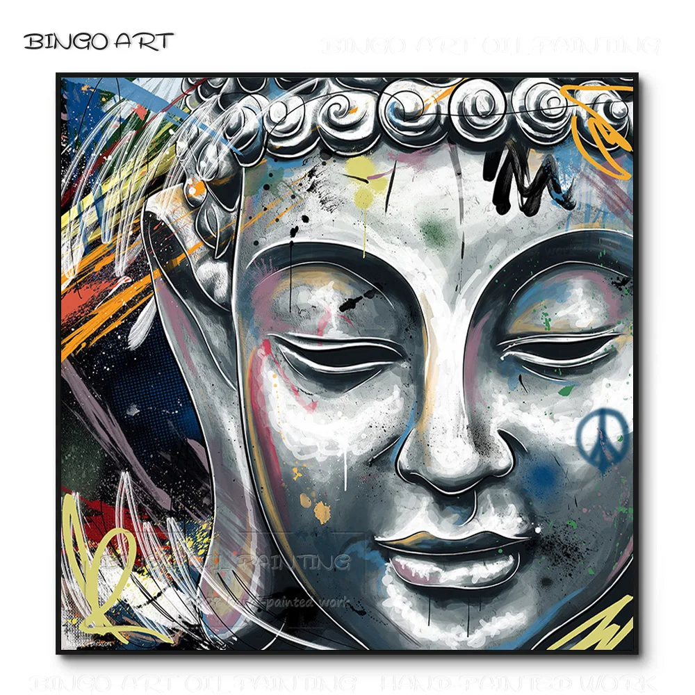 Artist Hand-painted High Quality Modern Abstract Buddha Figure Oil Painting on Canvas Pop Fine Art Modern Buddha Figure Painting