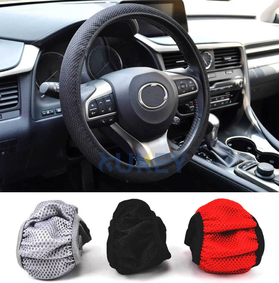 1Pc Breathable Car Auto Elastic Handmade Skid Proof Steering Wheel Cover For Summer Use Non Slip 38cm Black/Red/Gray Cool