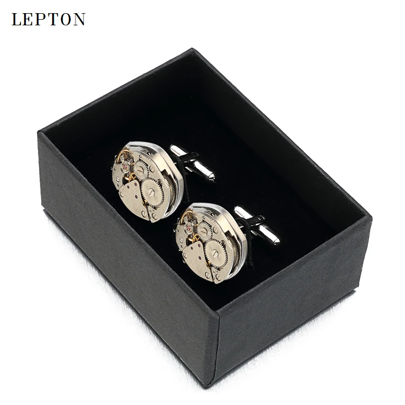 

Lepton Hot Sale Watch Movement Cufflinks of immovable Stainless Steel Steampunk Gear Watch Mechanism Cuff links for Mens gemelos