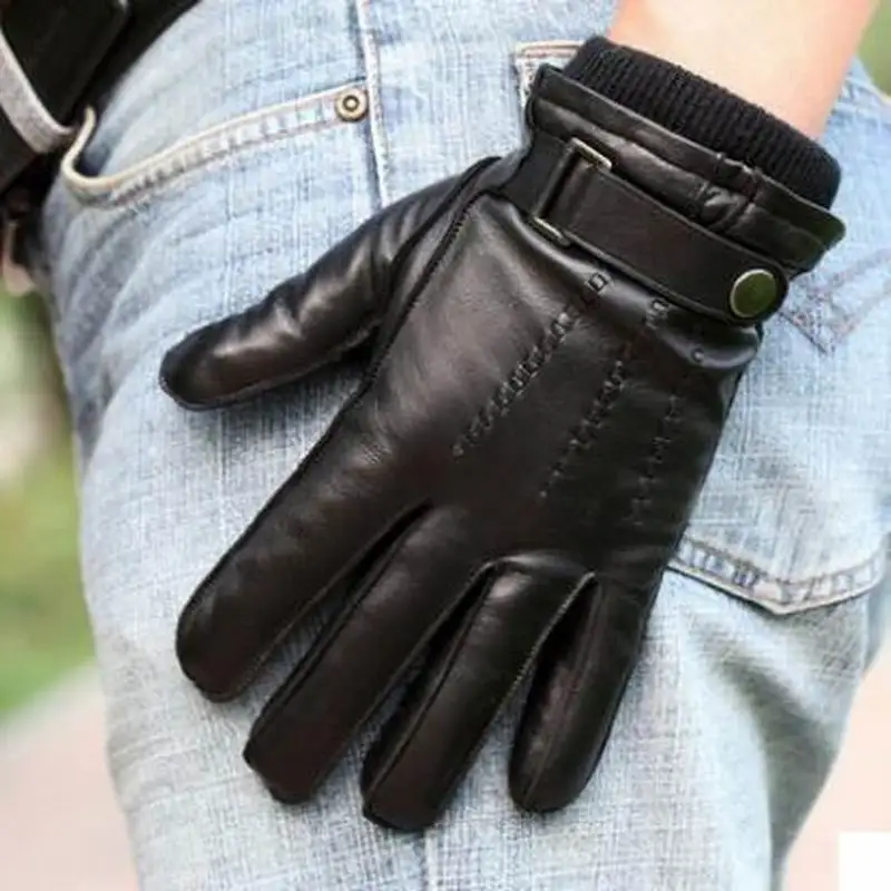 

Top Quality Genuine Leather Gloves For Men Thermal Winter Touch Screen Sheepskin Glove Fashion Slim Wrist Driving W023