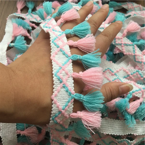 Venda quente 10 jardas borla renda balançando franja rendas guarnições para diy costura artesanato materiais artesanais, acessório de roupas infantis