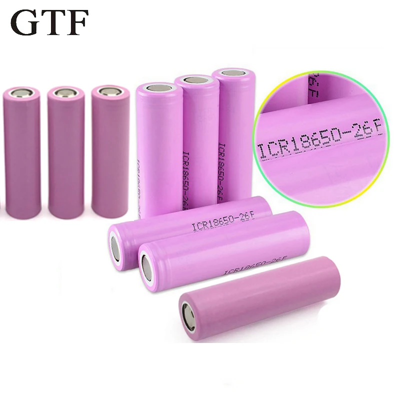 GTF 3.7V 2600mAh Original 18650 rechargeable li-ion Battery For ICR18650-26F ICR18650 26F 2600mAH batteries For e-cigarette Vape