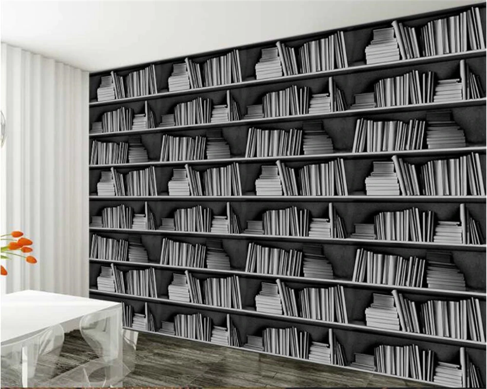 

beibehang papel de parede 3d wallpaper Retro European black and white abstract bookcase study decoration photo 3D wallpaper