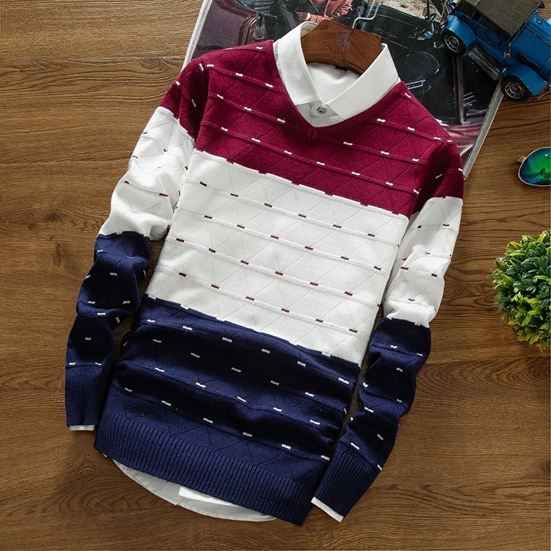 New Autumn Brand Clothing Men 'S Pullover Sweaters Knitting Fashion Designer Casual Striped Man Knitwear