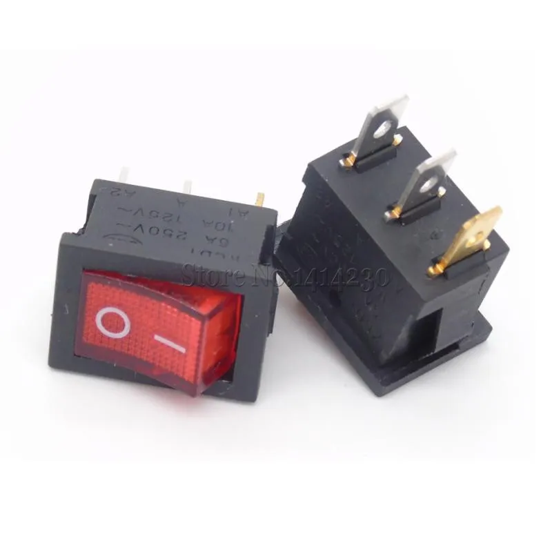 10PCS Ship Type Switch 15*21mm 3PIN ON/OFF Rocker Switch 6A/250V 10A/125V 15X21 With Red Light