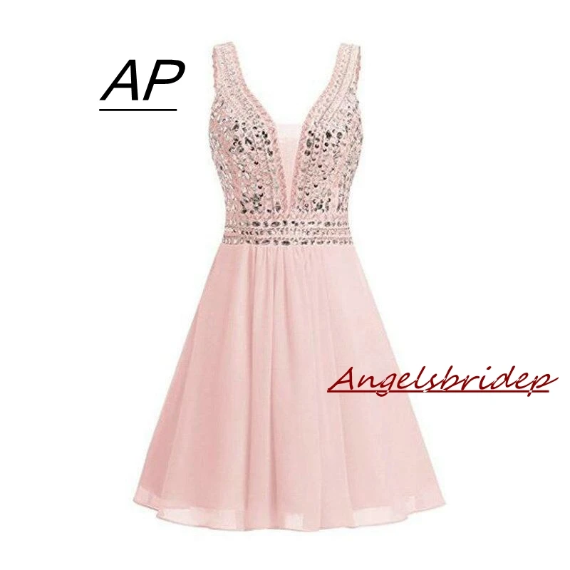 

ANGELSBRIDEP Sexy Short/Mini Homecoming Dresses 2021 With Crystals Beading Vestidos Cortos Special Occasion Graduation Dresses