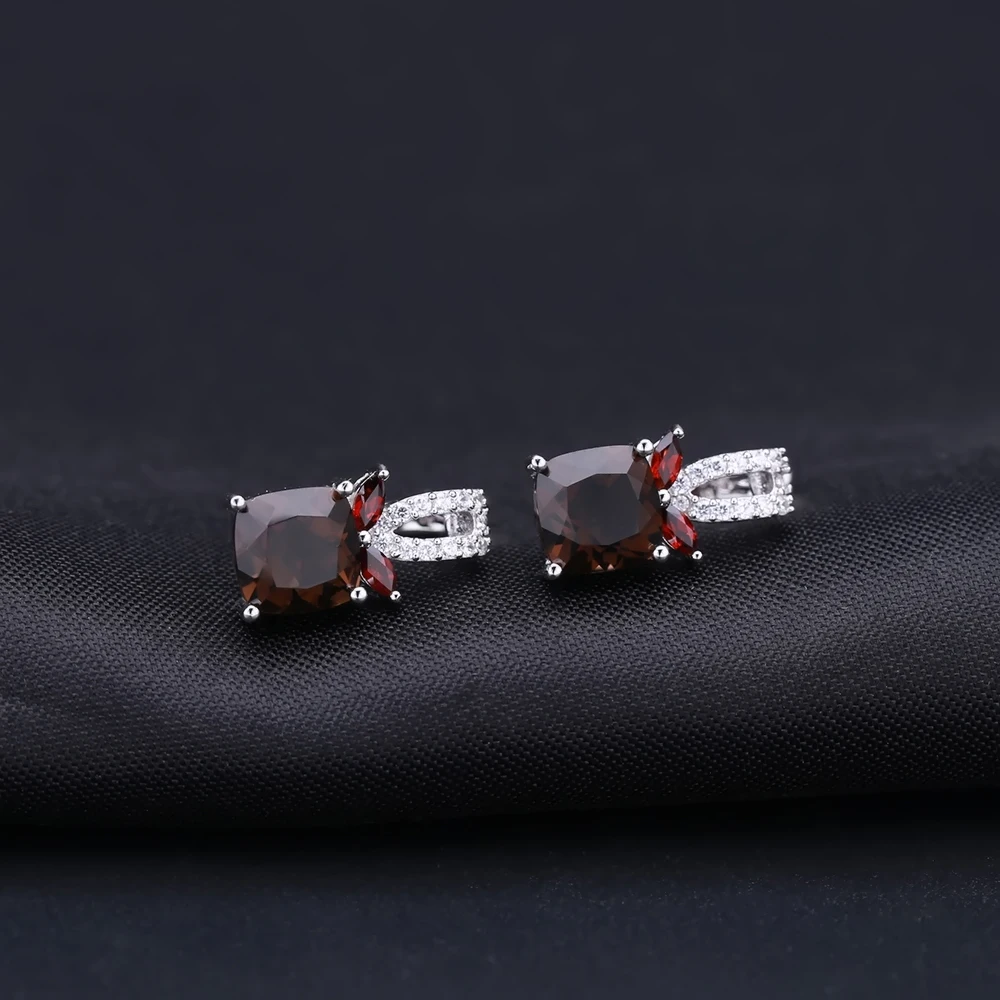 GEM\'S BALLET 2.2ct Smoky Quartz Genuine 925 Sterling Silver Natural Gemstone Clip Earrings For Women Wedding Engagement jewelry