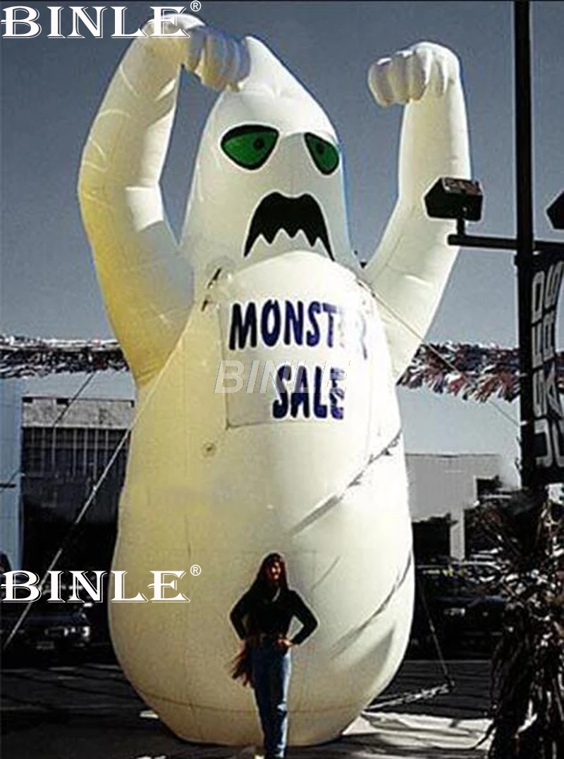 

Customized giant halloween inflatables white ghost with printings horrible halloween characters for outdoor decoration