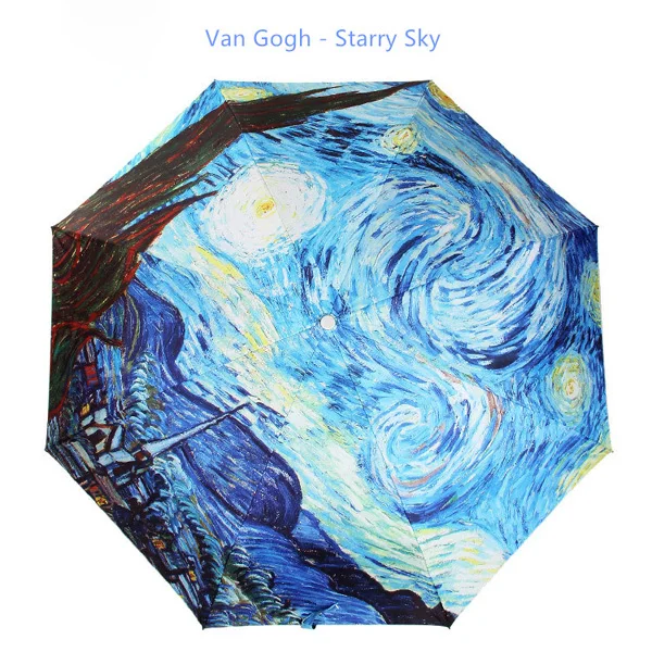 Starry Sky Umbrella Three Folding Parasol Flowers Elk / Bird Paradise Sun Rain Umbrella