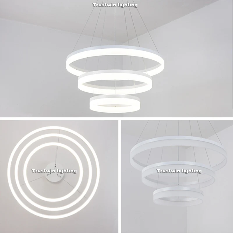 Plafonnier LED suspendu avec anneau rond, intensité réglable, design moderne, luminaire décoratif de plafond, idéal pour un restaurant, un foyer, une chambre à coucher ou une salle à manger