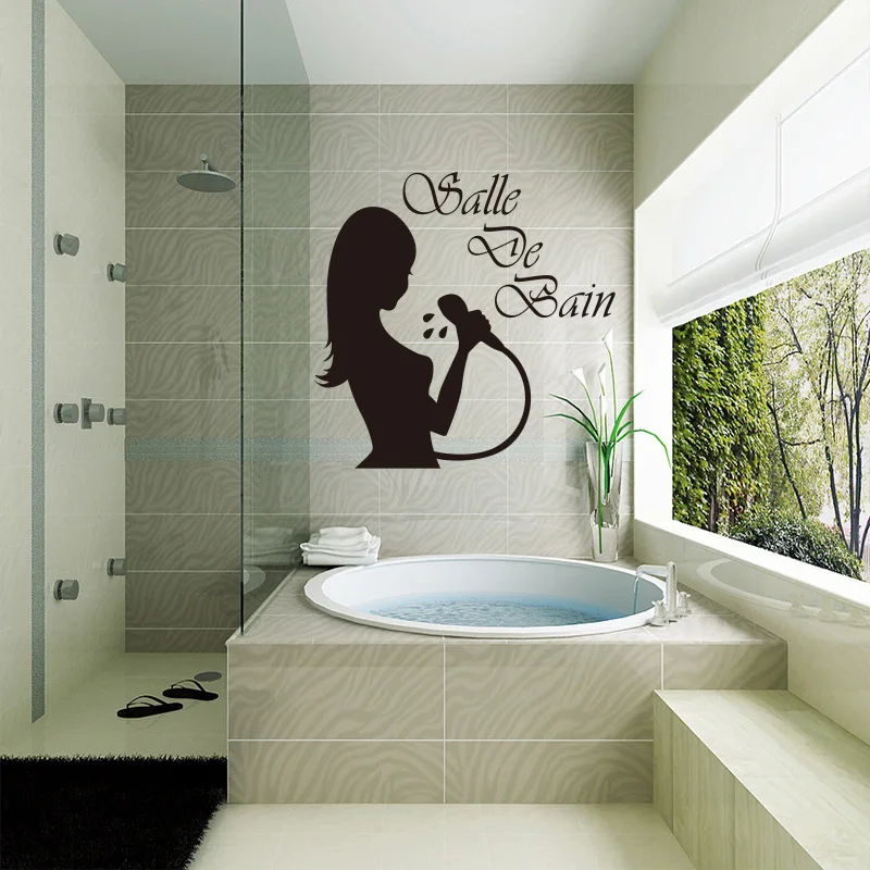 French Bathroom Vinyl Wall Stickers, Mural Decals, Home Decoration, Wall Art Wallpaper, Shower Door Decoration, DW0699