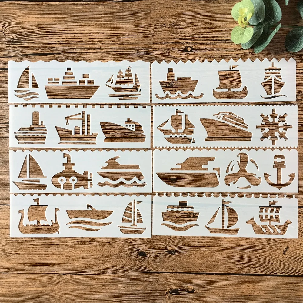 

New 8Pcs/Set 18cm Boat Ship DIY Layering Stencils Painting Scrapbook Coloring Embossing Album Decorative Card Template