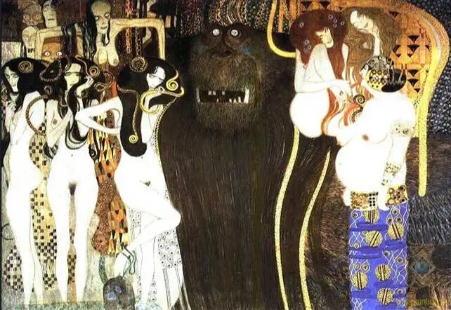 High quality Oil painting Canvas Reproductions The Hostile Powers. Left part, detail  by Gustav Klimt Painting hand painted