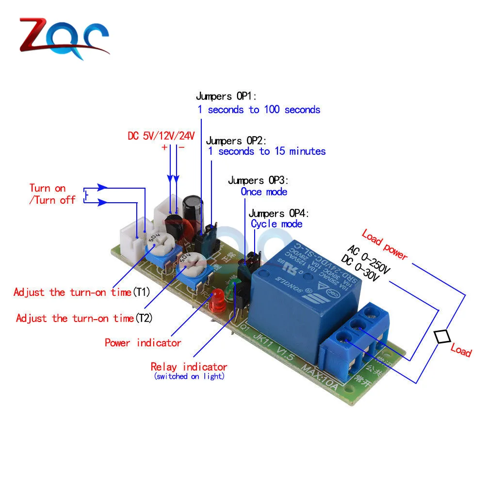 Adjustable Cycle DC 5V 12V 24V 60min Timer Delay On/Off Switch Relay Module Board Timer Control Switch Relay Module