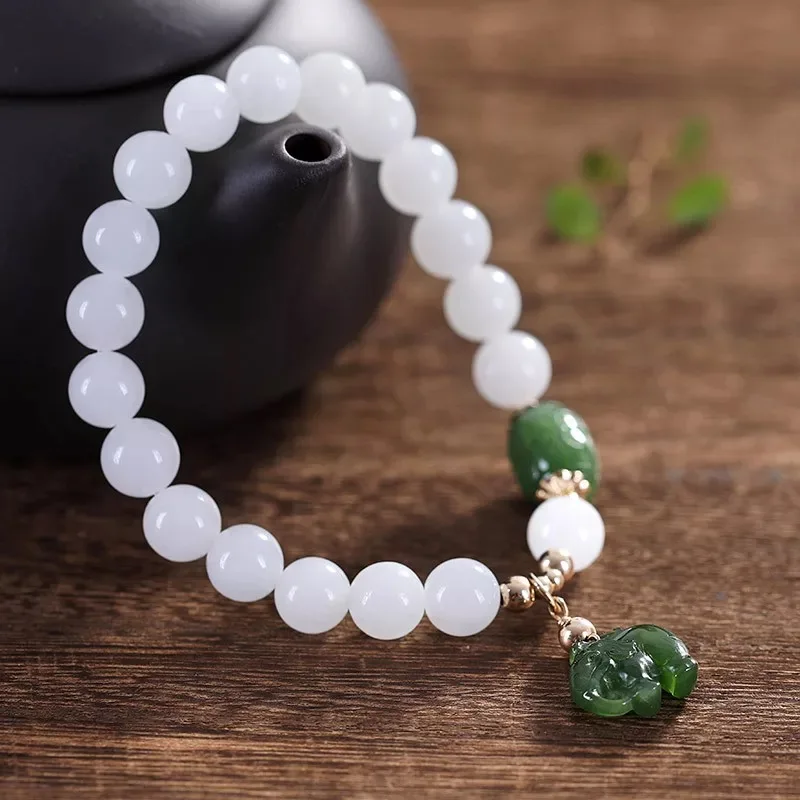 S925 silver inlaid natural Hetian jade bracelet jasper lucky beads pendant elephant men and women pendant+Free Gift Box