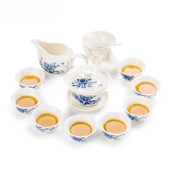 11pcs Chinese Kung Fu Tea Set,Ceramic Portable Teacup Porcelain Service Gaiwan Tea Cups Mug of Tea Ceremony Teapot