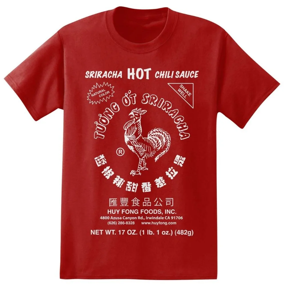 Sriracha Hot Chili Sauce Irwindale camiseta roja para hombre nuevo adolescente estampado de algodón Natural hombre moda cuello redondo camiseta Hipster
