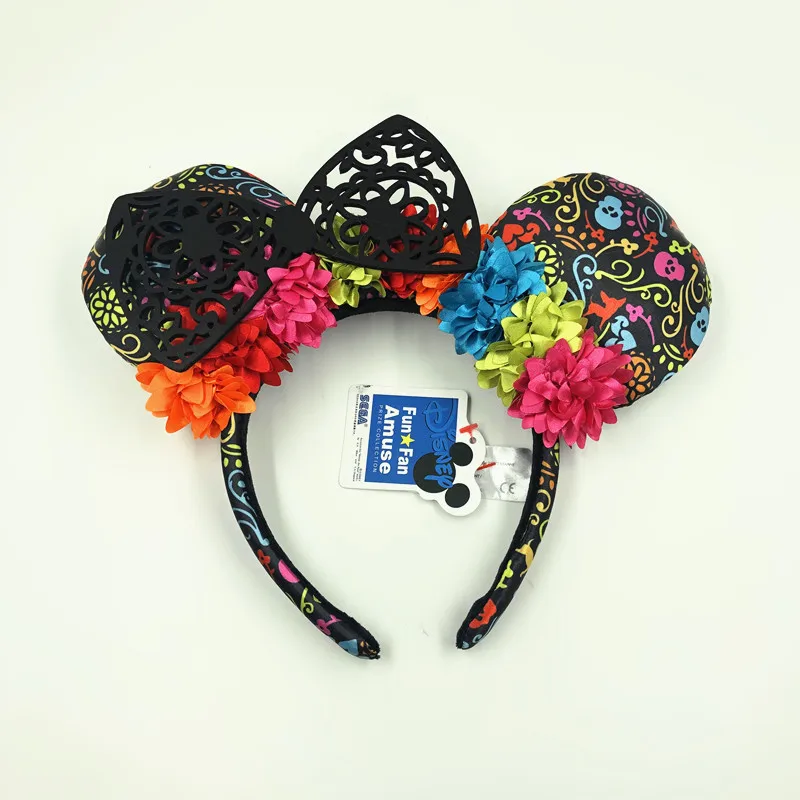 Disney Mickey Minnie Retro Hairband Play Game Women Party Headdress Ears Sequin Hair-Bands Princess Head Hoop Plush Toy Kid Gift