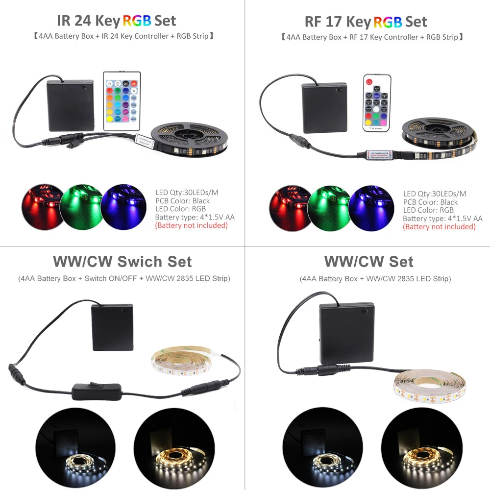 Striscia LED a batteria RGB 5V SMD 5050 2538 impermeabile Tira LED IR RF telecomando alimentato a batteria striscia a nastro LED