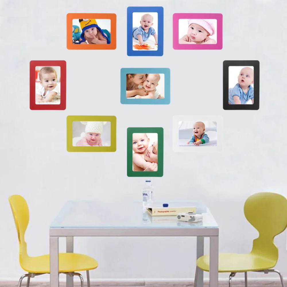 DIY Colorful Magnetic Photo Picture Frames Fridge Refrigerator Magnet Photoframe Home Living Room Decor 9 Colors