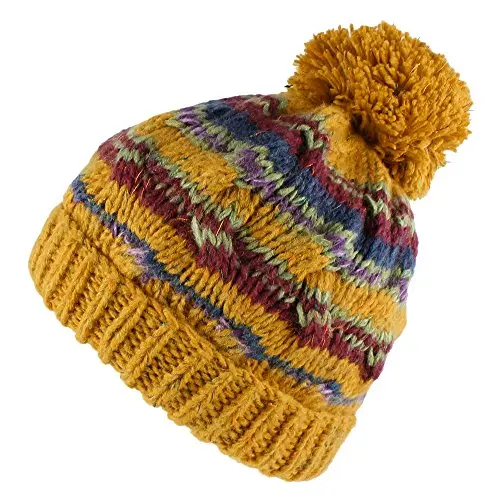 BomHCS Morehats Bohemian Stripe Crochet Knit Slouchy Pom Pom Handmade Beanie Winter Warm Hat