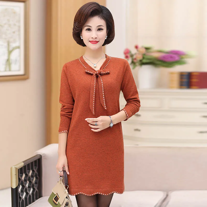 New 2019 female cashmere sweater dress autumn and winter loose large size long paragraph comfortable fabric pullover