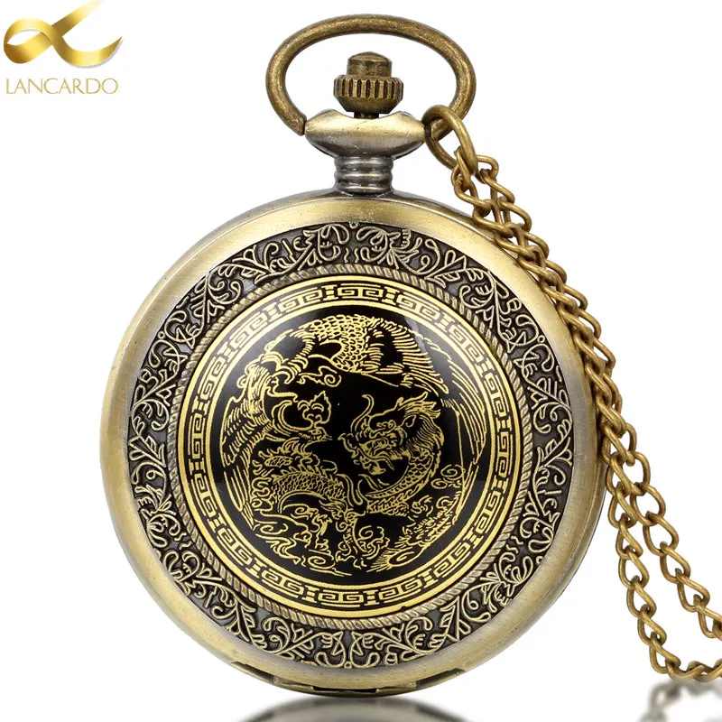 

Lancardo New Bronze Angling Quartz Antique Dragon Pocket Watch For Men And Women Necklace Free Chain Gifts Analog Watches Gifts