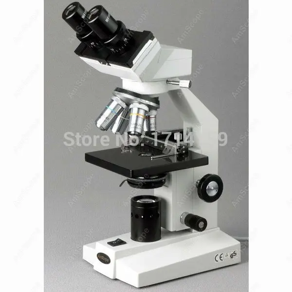 Student School Microscope-AmScope Supplies 40x-1000x Binocular Biological Microscope + Mech Stage + Slides