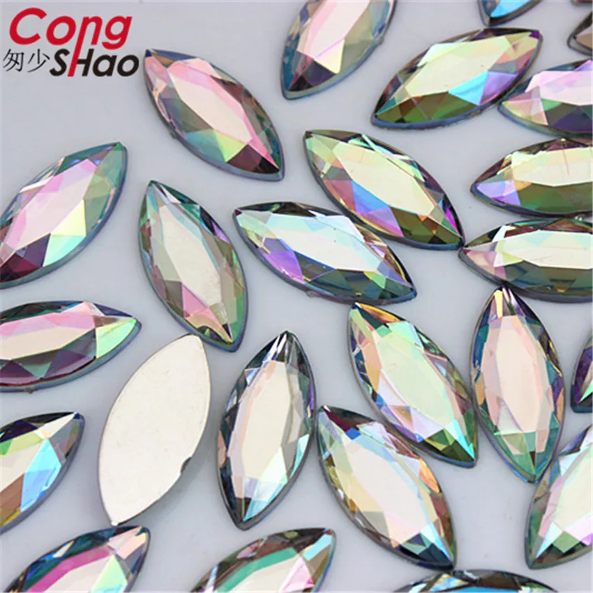 Cong Shao 200pcs 9*20mm Marquise Shape Acrylic Rhinestone Applique Stones And Crystal Flat Back Clothes Crafts Decoration CS185