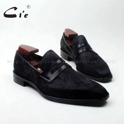 cie square toe penny shoe black horse hair bespoke leather man shoe handmade calf leather breathable genuine slip-on loafer126