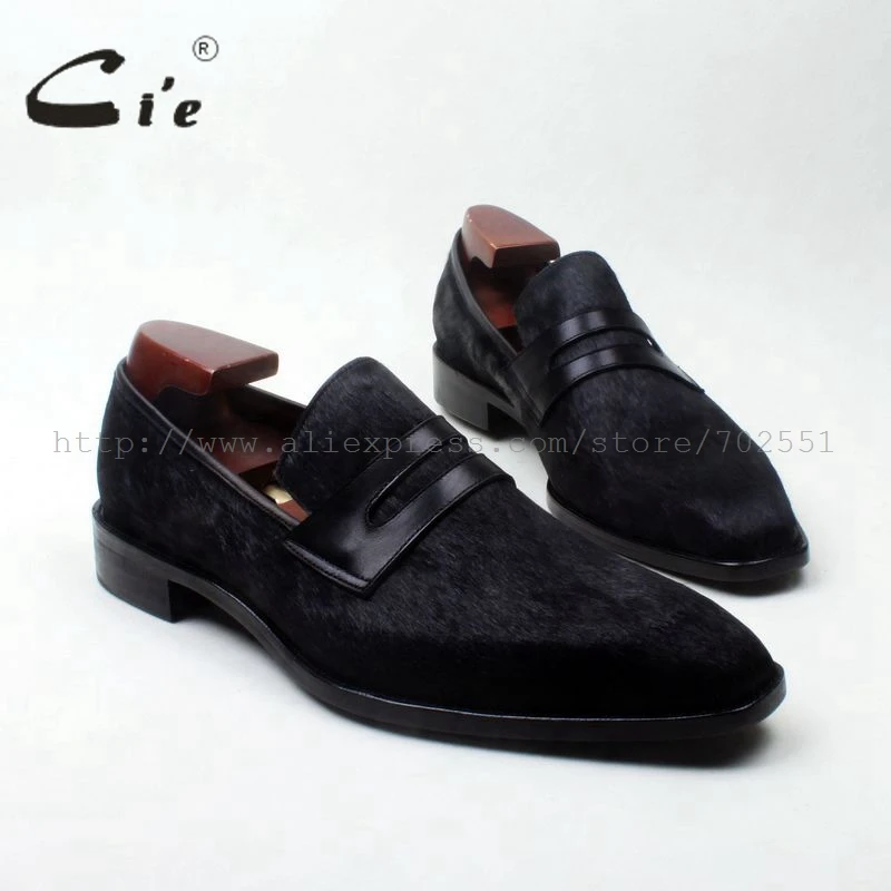 cie square toe penny shoe black horse hair bespoke leather man shoe handmade calf leather breathable genuine slip-on loafer126