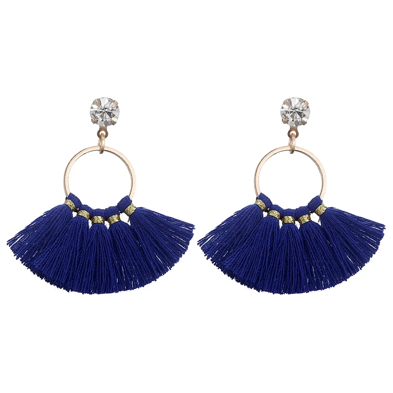 LOVBEAFAS Small Cute Crystal Tassel Drop Dangle Earrings For Girls Delicate Brincos Cotton Fringe Bohemian Earings Women Jewelry