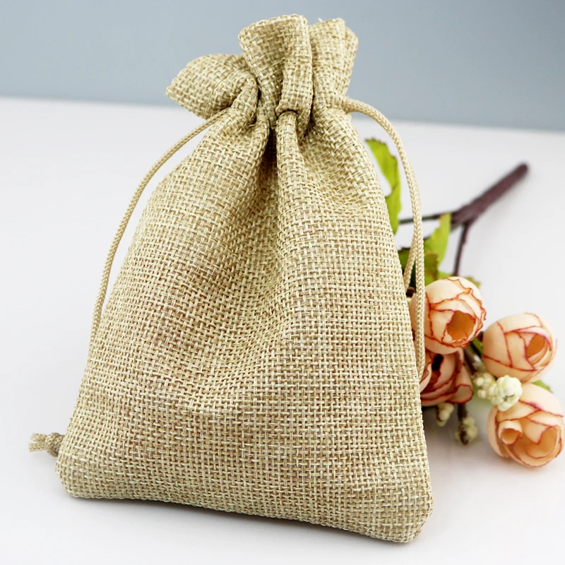 100pcs/Lot 7*9cm Natural Jute Bags Small Drawstring Gift Bag Incense Storage Linen Bags Favor Nuts Charms Jewelry Packaging Bags