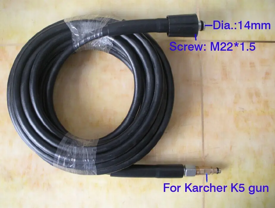 Car washer hose with K5 quick adaptor, connector for washer M22*1.5*14MM 400Bar 5800PSI high pressure washer hose