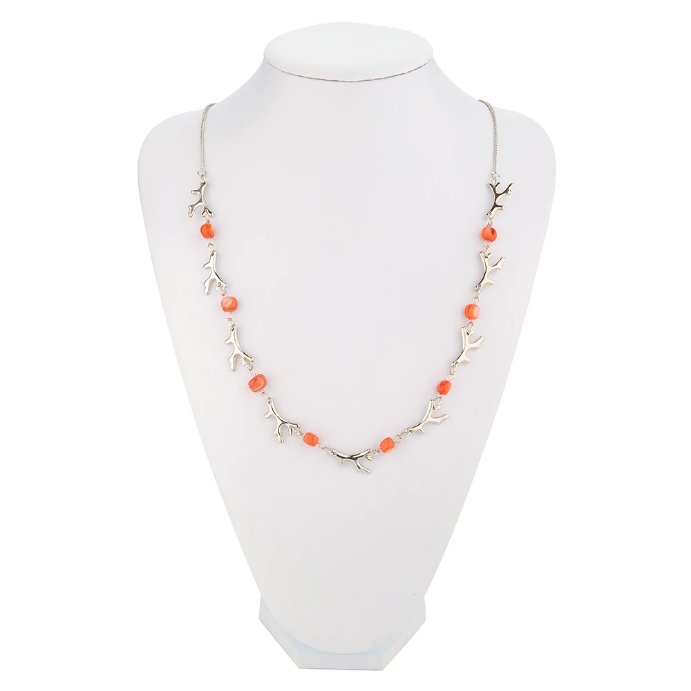 Summer Sea Metal Plants  With Coral Beads Long Necklace&  Romantic  sweety red coral necklace for young and Maturity Women