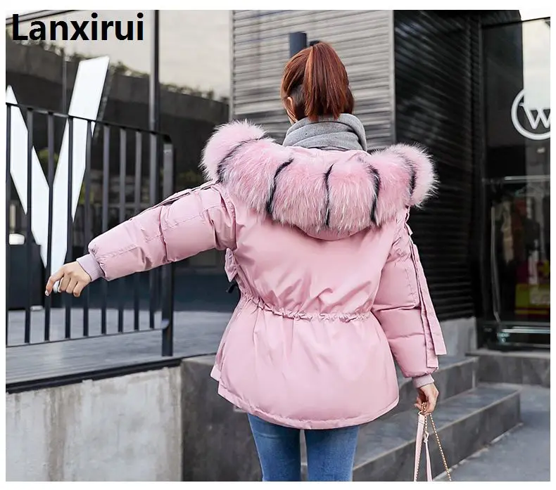 Fashion Women Clothes Winter Coat Raccoon Fur Collar Warm Coats Woman Long Outerwear Thicken Parkas Down Jacket  Xxxl