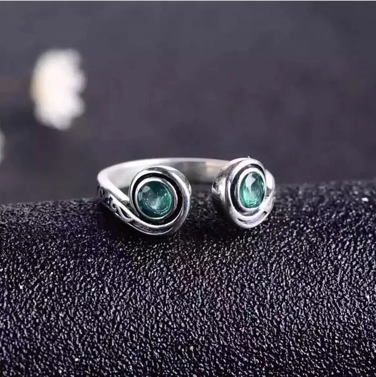 Emerald ring  Real and natural Emerald 925 sterling silver Fine women jewelry 4*4mm 2pcs