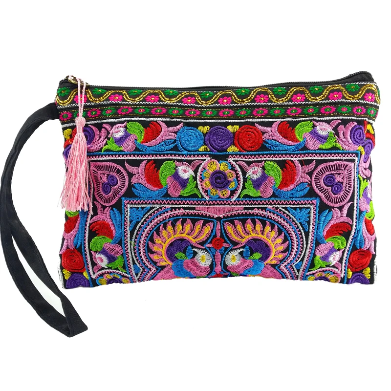 BOHO Women\'s bags Embroidery canvas wallet clutch purse for women Wristlets bag Retro Cell phone bags