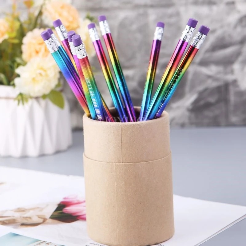 Crayons en bois arc-en-ciel, 12 pièces, couleur vive, Protection de l'environnement, pour dessin, peinture, école, bureau, stylo d'écriture