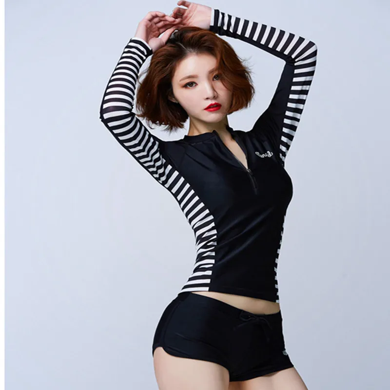 WackDaria 2020 Rash Guards Women Swimsuit Swimwear Long Sleeve Stripe Zipper Diving Suit Hot Girl Bathing Lady Wear Brazilian