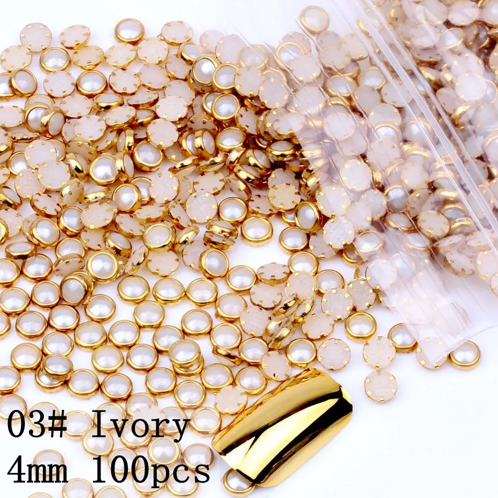 100pcs 4mm 5mm 6mm Many Colors Half Round Pearls Metal Rhinestone DIY Nail Art Nail Beads Beauty Glitter Decoration